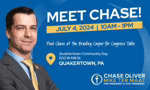 An event graphic with a picture of Chase Oliver